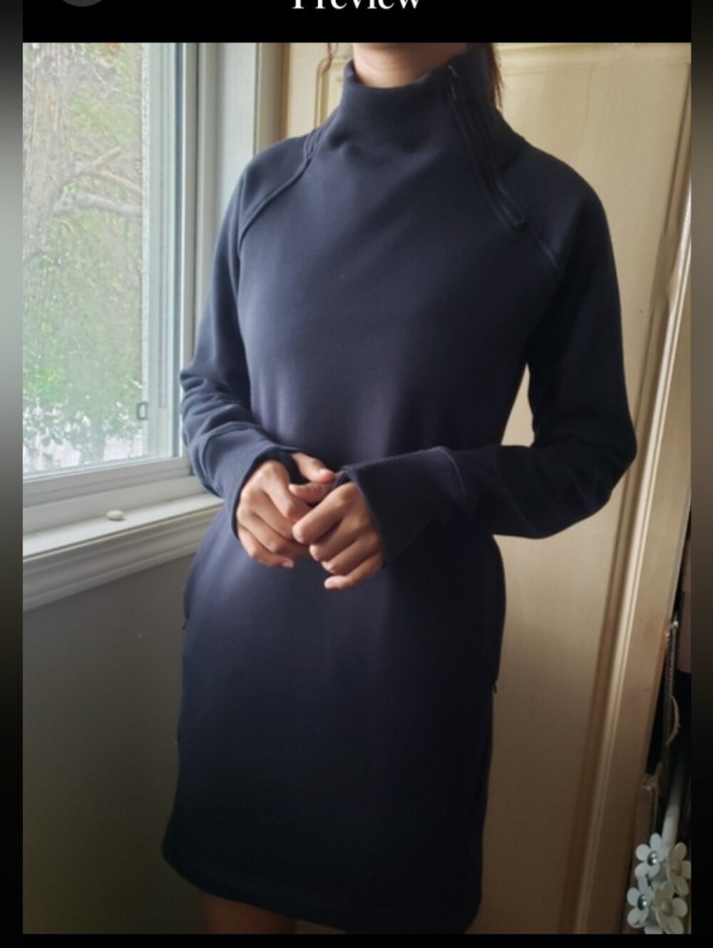 Athleta Cozy Karma ASYM Black Sweatshirt Dress